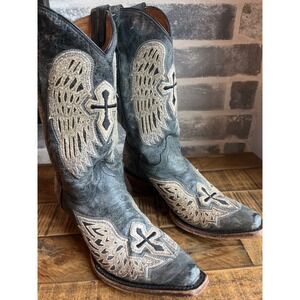 Corral Teens Girls Western Cowboy Boots Black Wing Cross Embroidery Size 6
